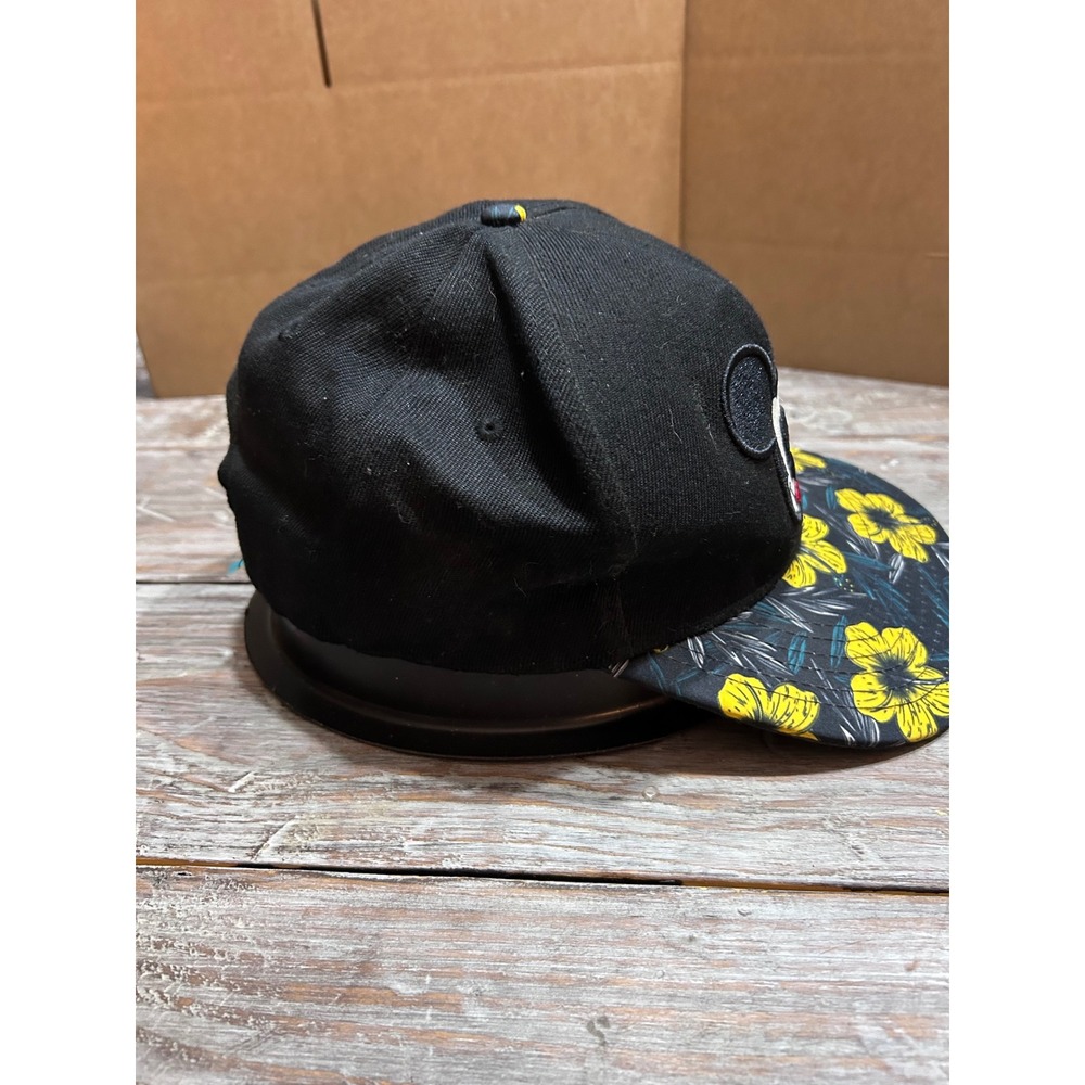 Disney Mickey Mouse Snapback Hat Black Tropical Floral Hibiscus Flat Bill Cap - Picture 4 of 6